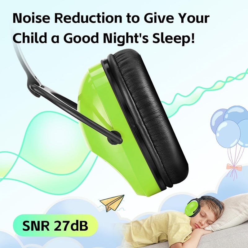 Hocazor 2 Pack HZ015 Kids Ear Protection Safety Earmuffs Durable Noise Cancelling Headphones, green+green - Image 3